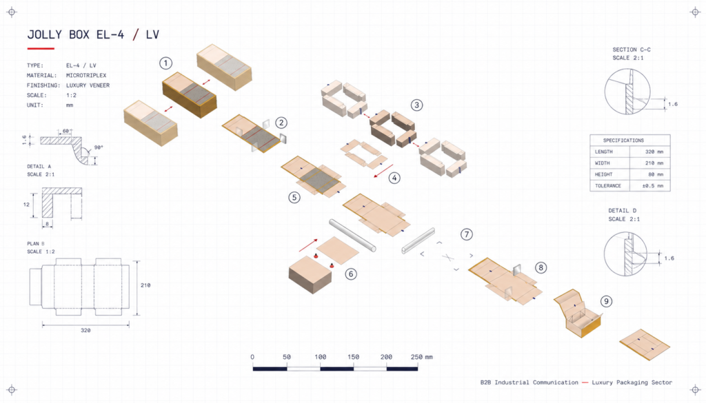 Illustrazione tecnica per packaging industriale — Digital Communication Specialist portfolio